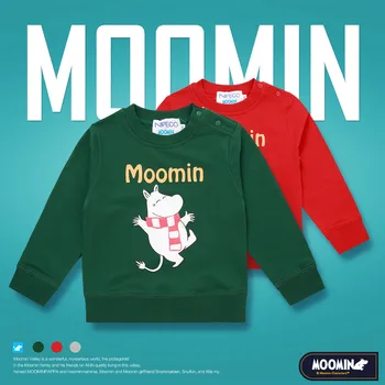 Moomin pavasario vasaros ilgomis rankovėmis storio marškinėlius animacinių filmų Chrismas Suomija medvilnės marškinėlius žalia o-kaklo