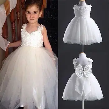 Mados Gėlių Mergaitės Princesė Dress Vaikai Partijos Inscenizacija Vestuvių Bridesmaid Tutu Kamuolys Suknelė Lankas Baltos Suknelės