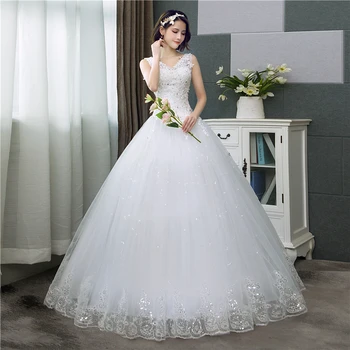 Korėjos Stiliaus V-Kaklo, Nėriniai Bakas Rankovių Gėlių Spausdinti Kamuolys Suknelė Vestuvių Suknelė 2020 Naujas Mados Paprasta estidos de noivas CC