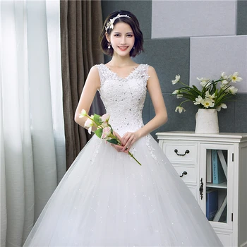 Korėjos Stiliaus V-Kaklo, Nėriniai Bakas Rankovių Gėlių Spausdinti Kamuolys Suknelė Vestuvių Suknelė 2020 Naujas Mados Paprasta estidos de noivas CC
