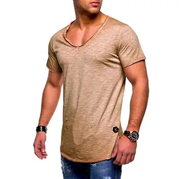 2020 nauji vyriški V-kaklo marškinėliai sveikatingumo kultūrizmo T-shirt high street vasaros trumparankoviai užtrauktukas atsitiktinis medvilnės viršų
