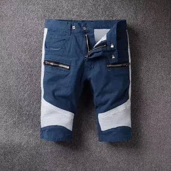 Nauji vyriški vyrų mados atsitiktinis kelnės mėlynos džinsinio šortai susiuvimo