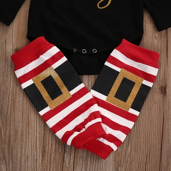 3PCS Mielas Kalėdų Kūdikis, Kūdikis, Berniukas, Mergaitė ilgomis Rankovėmis Jumpsuit Bodysuit +Dryžuotas Kojų Šildytuvus Lankelis Drabužiai