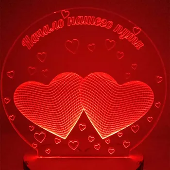 N-032 Du širdies, su meile-3D USB led Eco-friendly lempos naktį šviesos, rankinio, stalo naktį šviesos, namų dekoro,
