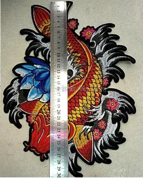 Išskirtinį siuvinėjimo Azijos karpiai pleistrai pasta Didelis raudonas sidabrinis lotus siuvinėjimo rankomis siuvami aplikacijos