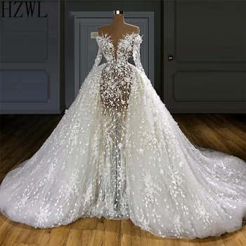 2020 turkijos 3D Gėlių Aplikacijos Vestuvių Suknelės Dubajus arabų ilgomis Rankovėmis Vestuvinės Suknelės Vestido De Noiva Nuotakos Suknelė Artimuosiuose Rytuose