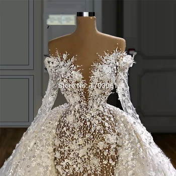 2020 turkijos 3D Gėlių Aplikacijos Vestuvių Suknelės Dubajus arabų ilgomis Rankovėmis Vestuvinės Suknelės Vestido De Noiva Nuotakos Suknelė Artimuosiuose Rytuose