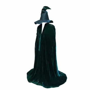 Minerva McGonagall Suknelė Cosplay Kostiumas Tamsiai Žalias Apsiaustas Tranšėjos Paltai, Komplektai, Naujas Su Skrybėlę