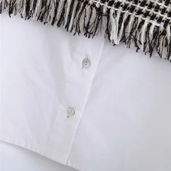 Elegantiškas tvido kratinys moterų palaidinė kutas dizaino ilgomis rankovėmis susiėmę apykaklės marškinėliai saldus preppy stiliaus moterų atsitiktinis chic viršūnės