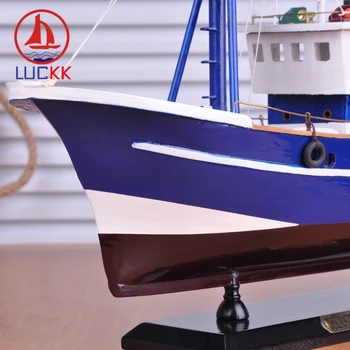 LUCKK 45CM PASIDARYK pats Medinis Modelis Laivo Žvejybos Mėlyna Namų Puošybai Jūros Stiliaus Biuro Medienos Amatų Buriavimo Modelis Dovanos Suvenyrai