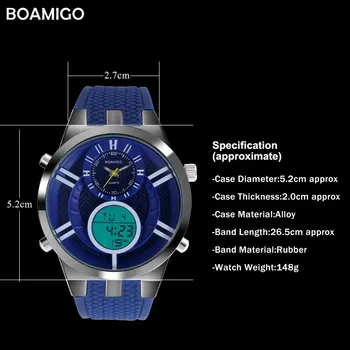 Vyrų Sporto Laikrodžiai BOAMIGO prekės ženklo Mados Kvarciniai Laikrodžiai Analoginis Skaitmeninis Žiūrėti Vyrų Gumos LED Vandeniui Laikrodžius reloj hombre