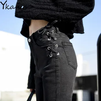 Derliaus Kutas Plonas nėrinių džinsai Skinny black Mama Džinsai Moterims seksualus Aukšto Juosmens džinsinio audinio Kelnės 3xl Plius Dydžio kelnės Streetwear