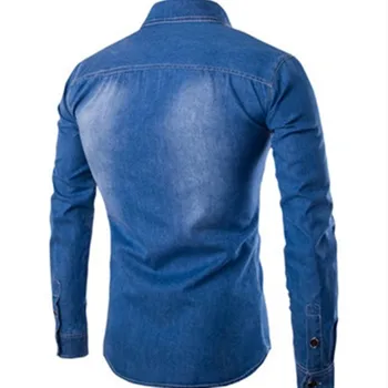 Džinsinio marškinėliai rudenį Vyrų Krūtinės dviguba kišenė plonas ilgomis rankovėmis jean shirt mens Single-breasted Cardigan Plius dydžio Prekės ženklo drabužių