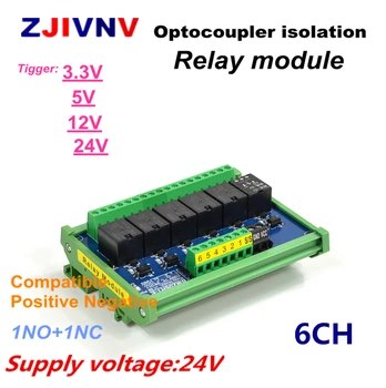 DC 24V 6 kanalų Optocoupler atskirai Relay Sąsajos Modulis tigras įtampa 3.3 V, 5V (12v 24V PLC Signalo Stiprinimo Valdyba 6CH