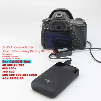 5V Maitinimas USB LP-E6 Manekeno Baterija ACK-E6 DR-E6 Maitinimo Adapteris Canon EOS 5D Mark II III 5D2 5D3 6D 7D 60D 60D 70D 80D