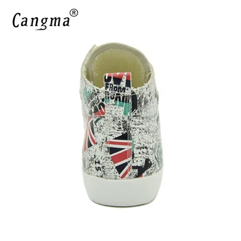 CANGMA Dizaineris Prekės Sportbačiai Moterims Rudenį, didžiosios Britanijos Vėliava Moteriška natūralios Odos Batai Moters Spausdinimo Batai Viduryje Baltos Butai
