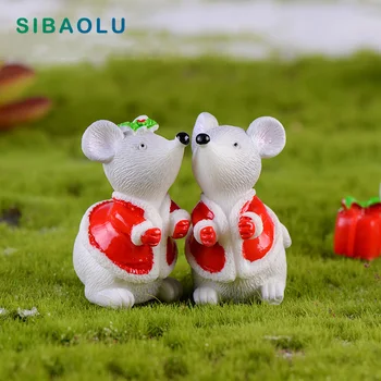 Kalėdų Pelės statulėlės animacinių filmų žiurkės Gyvūnų Modelio Moss kraštovaizdžio Dervos Amatų namų miniatiūriniai pasakų sodo puošmena priedai