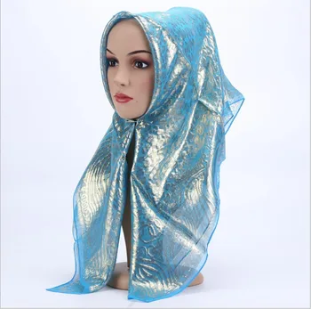 Vasarą Šilko Žakardo Aikštėje Šalikas Moterims Mulim Skarelė Metallic Geometrinis Modelis Hijabs Skara Wrap Skarelė 85*85cm