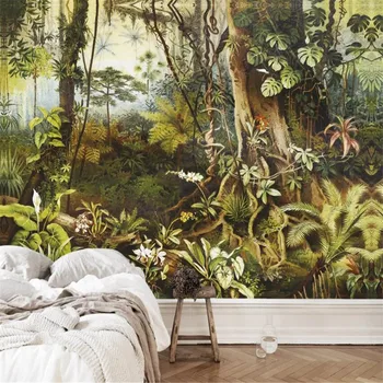 Custom 3D tapetai, freskos Europos retro šiuolaikinės ranka-dažytos atogrąžų miškų džiunglėse fono sienos prabangių apdailos wallpape