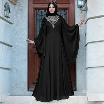Spausdinti paaukštintu liemeniu Suknelė Su Plaukioja Rankovėmis Musulmonų Moterų Visiškai Padengti Islamo Maldos Drabužiu vientisa Spalva dalykinio stiliaus Drabužius
