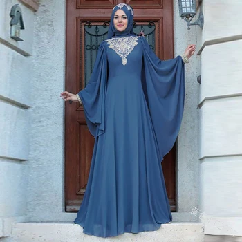 Spausdinti paaukštintu liemeniu Suknelė Su Plaukioja Rankovėmis Musulmonų Moterų Visiškai Padengti Islamo Maldos Drabužiu vientisa Spalva dalykinio stiliaus Drabužius