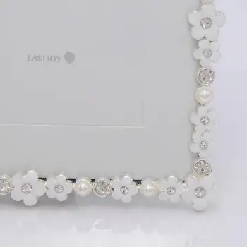 Gėlių nuotraukų Rėmelį, Sidabro spalvos Metalo su Baltu Cinko ir Kristalai, 6X4 Žiedų Desk-top Foto Rėmelis