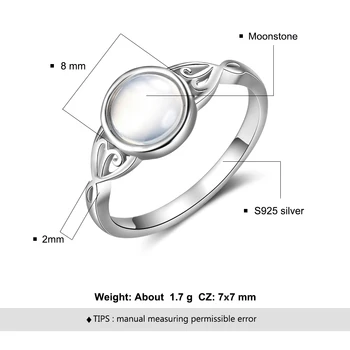 925 Sterlingas Sidabro Žavesio mėnulio akmuo Žiedai Moterims Viktorijos Stiliaus Apvalių Moterų Žiedas Bauda Papuošalai Dovana Žmonai (Sam Hub Fong)