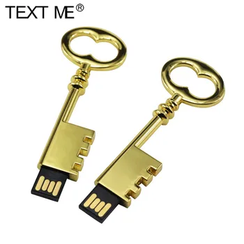 TEKSTAS MAN 64GB Gražus Auksinis raktelis, USB 2.0 4G, 8G 16G Pen Ratai 32G Atmintis Kūrybos USB 
