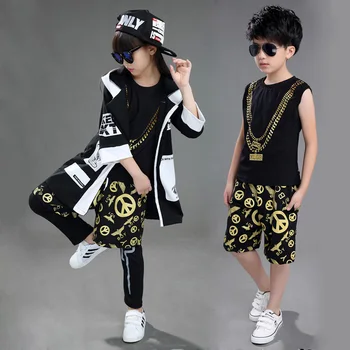 Vaikai, Berniukas Ir Mergaitė, Rankovių Juodojo Aukso Hip-Hop Hiphop Ds Džiazo Šokio Kostiumai Sportinių Drabužių Apranga