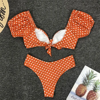 GNIM Aukšto Juosmens Dot Bikini maudymosi Kostiumėliai Moterims Dviejų dalių V Kaklo maudymosi kostiumėlį 2020 Apynasrio Tvarstis Plaukimo Kostiumas Moterims, Aukštos Sumažinti Biquini