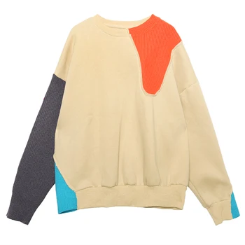2019 Aukštos kokybės marškinėlius moterų megztinis plius storio prarasti didelio dydžio rudens ir žiemos paltai susiuvimo nukentėjo spalvos palaidinukė moterims