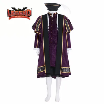 Karalius henrikas Tudor Laikotarpį Viduramžių Vyrai cosplay violetine apranga viešpats karalius vyriški Kostiumai tudor tunika kailio kepurę