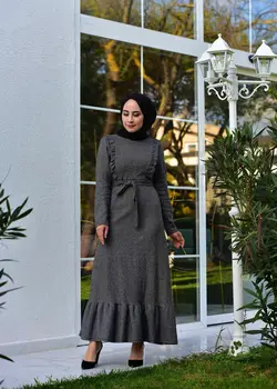 Pinikai Išsamios Juostinės Hijab Suknelė Moterims, Ilgą Suknelę Žiemos Abaja Megztinis Rudenį Arabų Marocian Turkijos Suknelės Dubajaus Mados