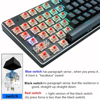 ZUOYA Žaidimas, Mechaninė Klaviatūra 87 mygtukai Mėlynos spalvos Juodas Raudonas Jungiklis RGB/MIX LED lemputė USB laidinio Ru/JAV Žaidimų Klaviatūra KOMPIUTERIUI Laptopo