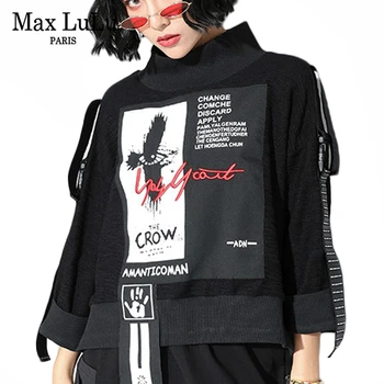 Max LuLu 2019 Mados Korėjos Streetwear Ponios Drabužiai Moterims Spausdinti Golfo Hoodies Derliaus Siuvinėjimo Palaidinės Plius Dydis