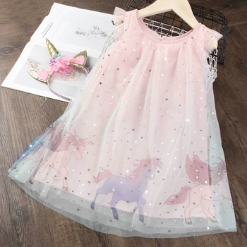 Merginos Princesė Suknelė Naujas Vasaros Vaikų Šalis Suknelės Gazas Nėrinių Suknelė Elegantiškas Vienaragis Siuvinėjimo Suknelė Vaikų Drabužių 3-7 Metų