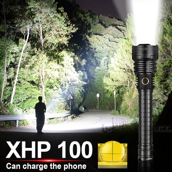 Super XHP100 LED Žibintuvėlis 18650 Didelės Galios Taktinis Žibintuvėlis Stora USB Zoom 