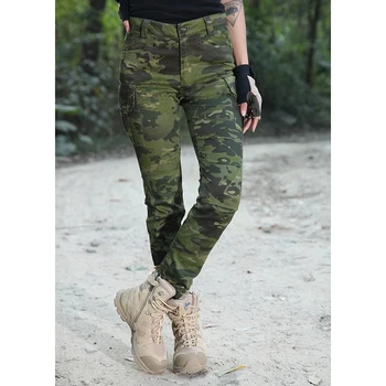 Moterų Elastingumą Kamufliažas Tactical Kelnes Lauko Džiunglių Fotografavimo Laipiojimo Mokymo Ruožas Medvilnės Multi Kišenės Ilgos Kelnės