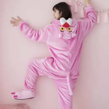 Juokinga Pink Panther Kigurumi Gyvūnų Moterų Pižama Animacinių Filmų Onesies Suaugusiems Vientisas, Vilnos Pižamos Flanelė Sleepwear Pijama