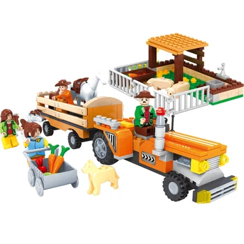 AUSINI Didelio masto Veisimo Troba Modelio Blokai Žaislai Vaikams Berniukams Ūkio Sunkvežimių Automobilio Priekaba su Karvės, Arklių, Kiaulių Plytos