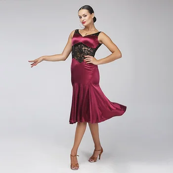 Moterų lotynų šokių suknelė šokio kostiumai salsa suknelė latina šokių drabužiai moterims, lotynų suknelė samba kostiumai vyno raudonos Nėrinių