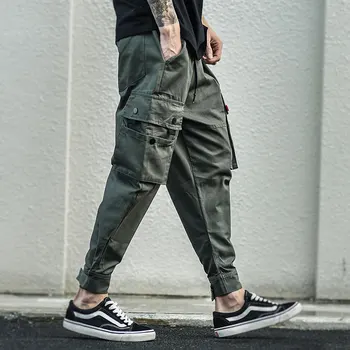 Naujai Dizainerio Mados Atsitiktinis Poilsiu Kelnės Vyrams Palaidi Tinka Didelės Kišenės Krovinių Kelnės Streetwear Armijos Žalioji Hip-Hop Haremo Kelnės