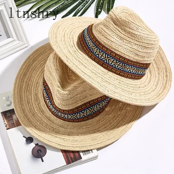 Naujo Derliaus Vasarą Platus pusėje, saulės, skrybėlę, šiaudų skrybėlę mens fedora skrybėlę kaubojaus skrybėlę didelis kraštų šiaudų panamos skrybėlės moterų Paplūdimio skrybėlę