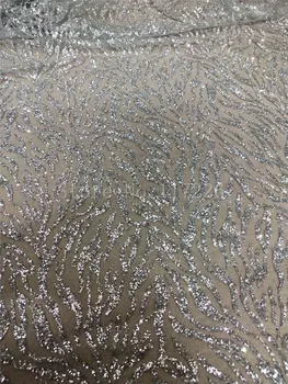 Naujas putojantis blizgučiai Afrikos nėriniai siuvinėjimo Nigerija amatų prancūzijos siūlai sidabro pakilo 5 metrų paramos didmeninės