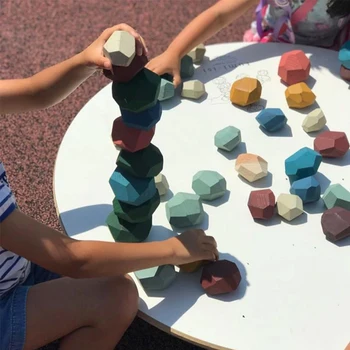 Medinis Jenga Kūrimo Bloką Spalvoto Akmens Vaikų Žaislas Stalo Žaidimas Švietimo Kūrybiniai Žaislai Šaltas Tonas Šiaurės Stiliaus Krovimas