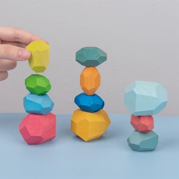 Medinis Jenga Kūrimo Bloką Spalvoto Akmens Vaikų Žaislas Stalo Žaidimas Švietimo Kūrybiniai Žaislai Šaltas Tonas Šiaurės Stiliaus Krovimas