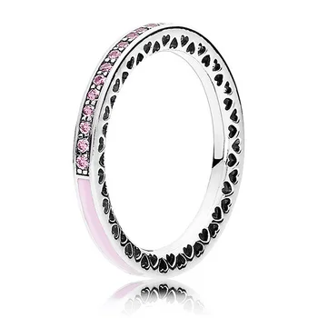 925 Sterlingas Sidabro Žiedas 1:1 Spinduliavimo Širdis Femal Žiedas Su Spalvinga Emalio Moterų Vestuves Dovanų Bižuterijos
