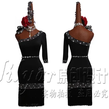 Lotynų Šokių Suknelė Lotynų Sijonas Konkurencijos Dress Kostiumai, Atliekanti Suknelė Praktikos Sijonas Pritaikyti Suaugusiems, Vaikams, Lady Black Kutas