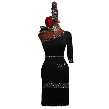 Lotynų Šokių Suknelė Lotynų Sijonas Konkurencijos Dress Kostiumai, Atliekanti Suknelė Praktikos Sijonas Pritaikyti Suaugusiems, Vaikams, Lady Black Kutas