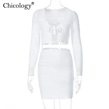 Chicology nėrinių mados 2 dviejų dalių atitikimo nustatyti pasėlių viršuje sijonai klubas komplektai moterų 2020 m. vasarą, rudenį streetwear seksualus drabužiai
